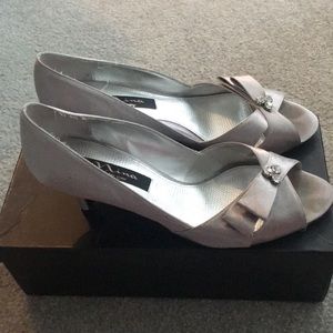 Nina Silver open toed heels